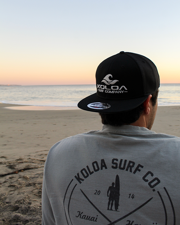 Koloa Embroidered Classic Wave Mesh Snapback Trucker Hat sunset