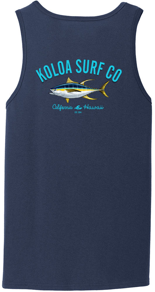 Koloa Yellowfin Tuna Tank Top- navy back