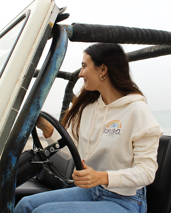 Koloa Wahi Kapu Cropped Hooded Sweatshirt- Bone