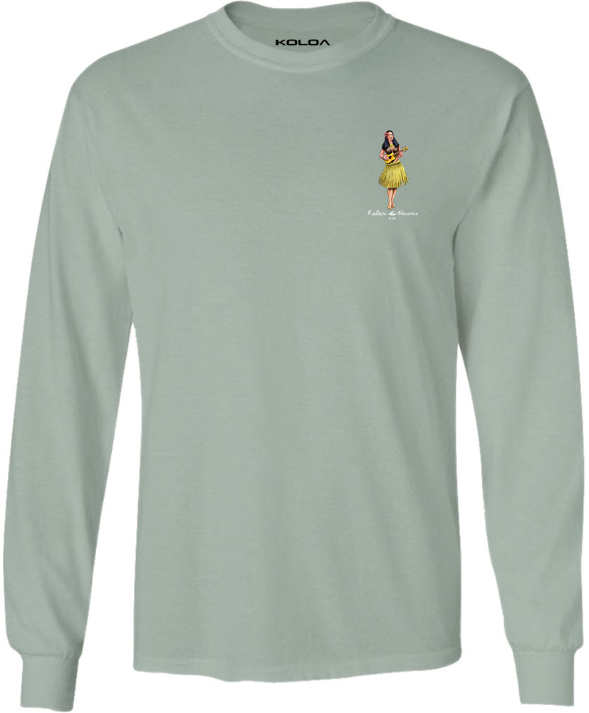 Koloa Hula Barrel Long Sleeve T-Shirt- Stonewashed Green