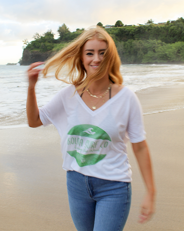 Koloa Kalihiwai Slouchy V-Neck Tee - White