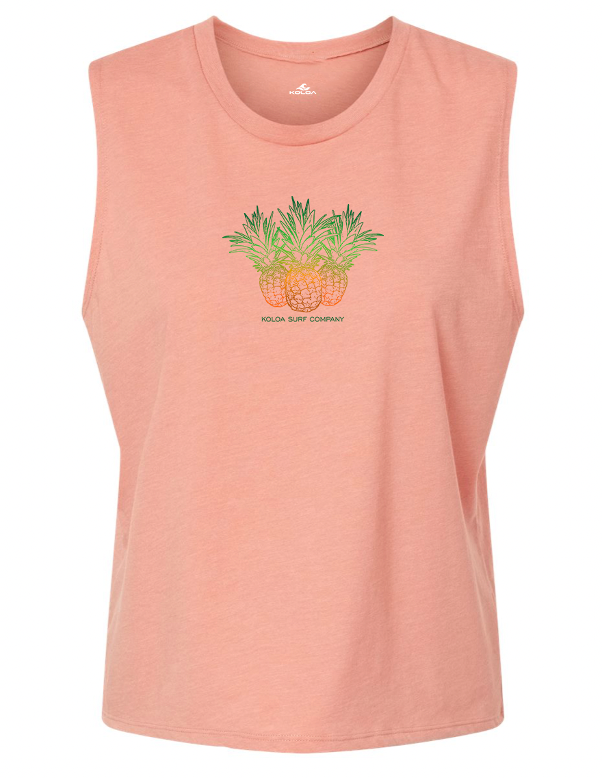 Koloa Tres Pinas Muscle Tank - Heather Sunset Coral