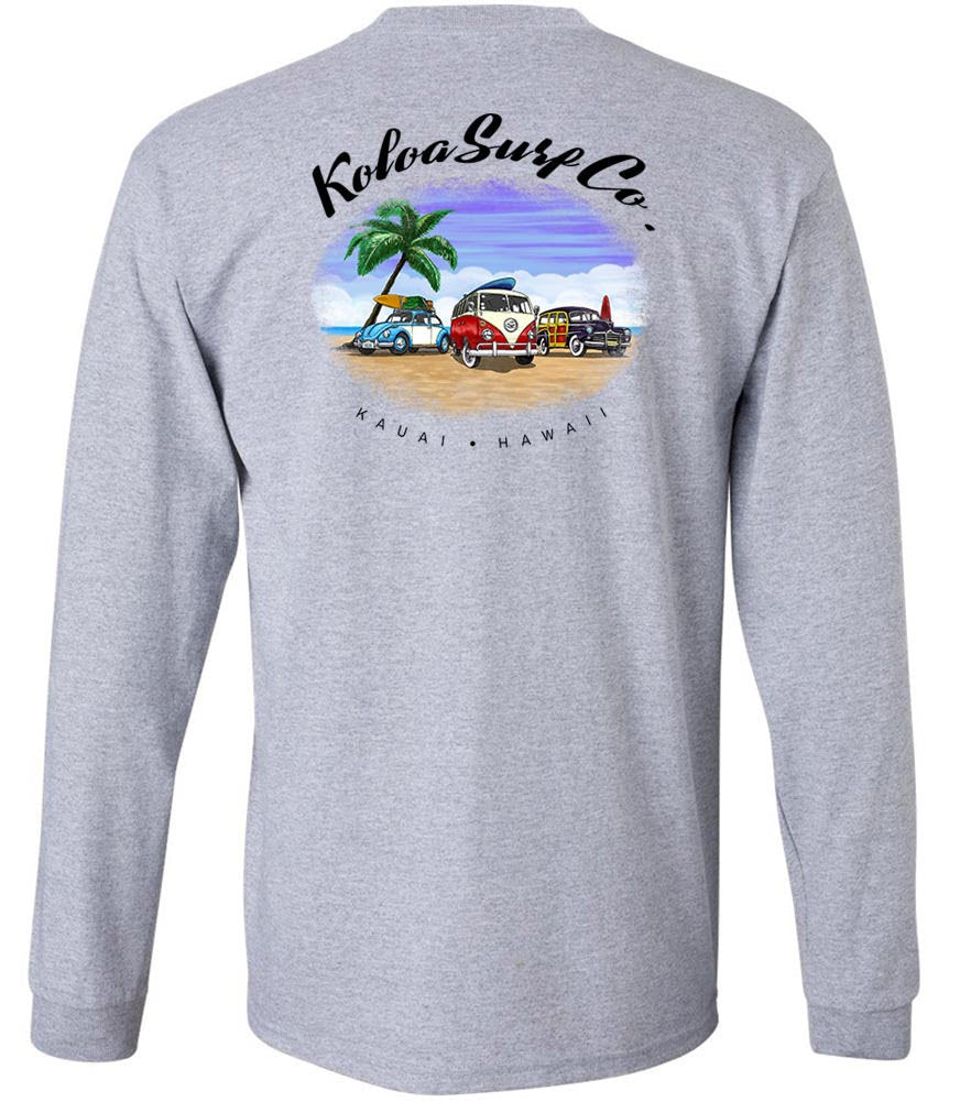 Koloa Beach Cars Long Sleeve T-Shirt - Athletic Heather