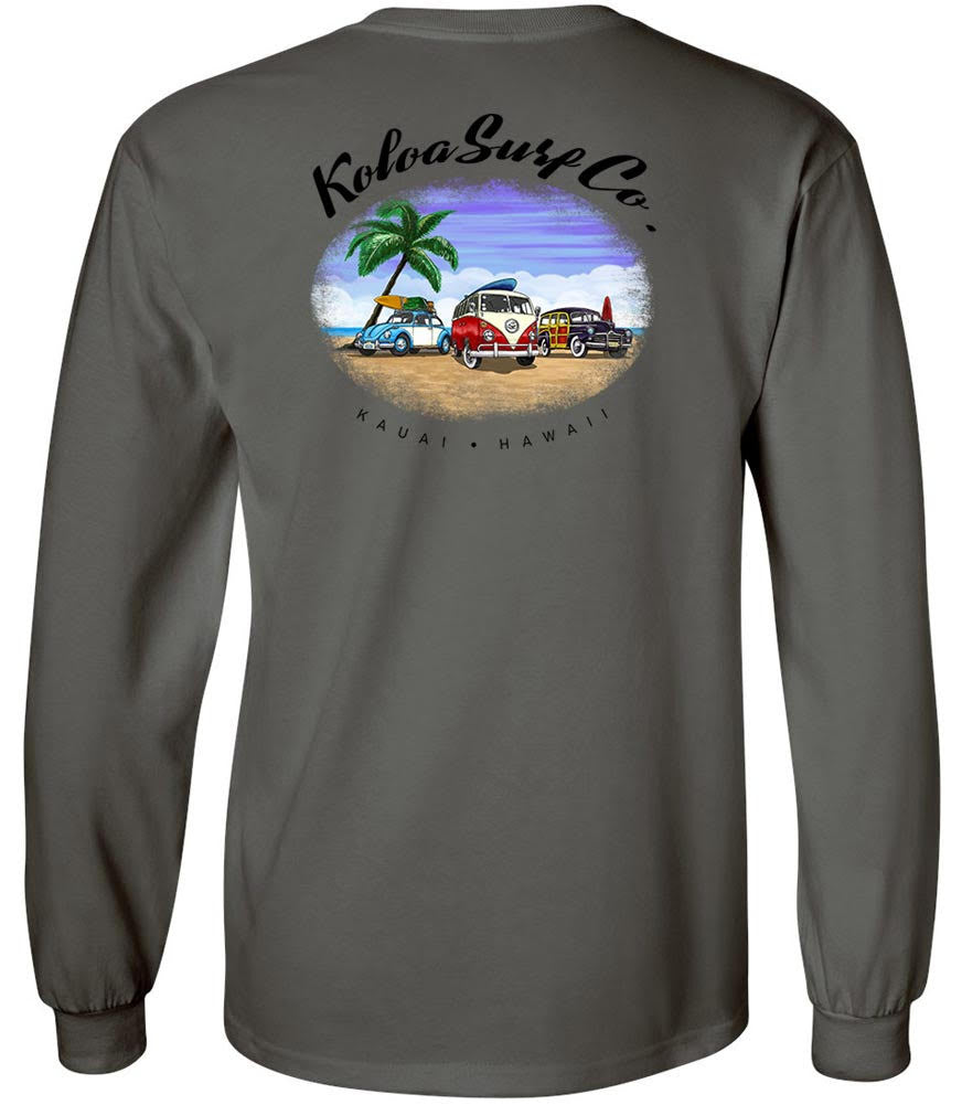 Koloa Beach Cars Long Sleeve T-Shirt - Charcoal