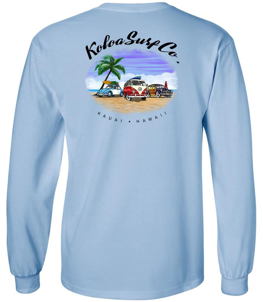 Koloa Beach Cars Long Sleeve T-Shirt - Light Blue