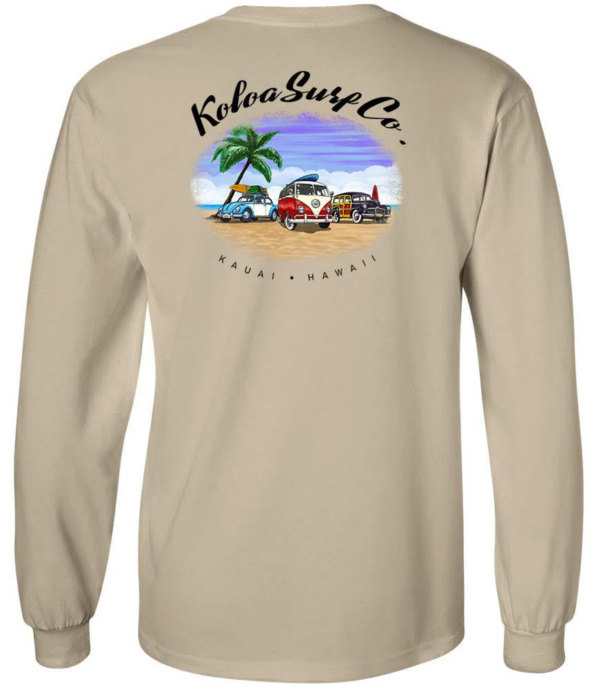 Koloa Beach Cars Long Sleeve T-Shirt - Sand