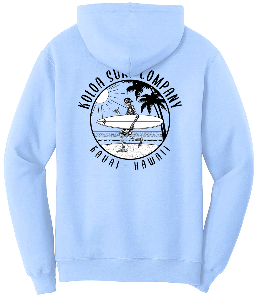 Koloa Skeleton Gone Surfin Hoodie - Light Blue